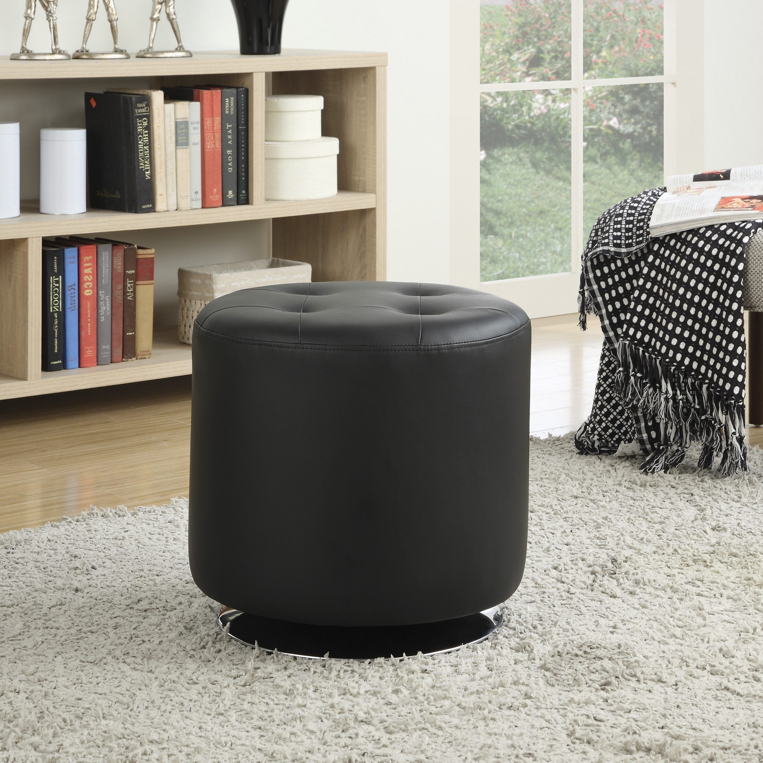 2018 Round Black Tasseled Ottomans Pertaining To Round Upholstered Ottoman Black – Coaster Fine Furniture (View 1 of 10)