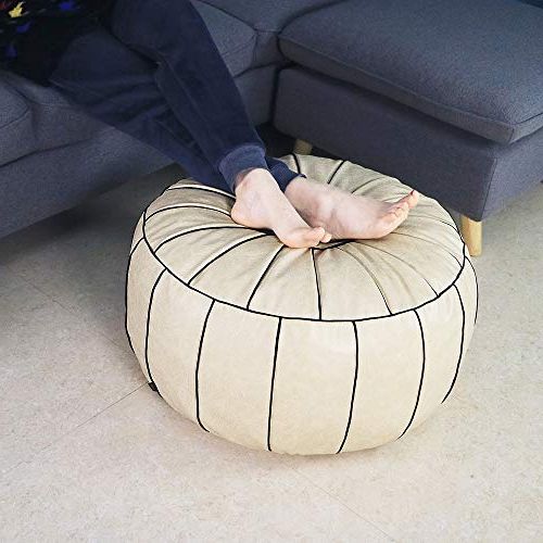 2018 Round Gold Faux Leather Ottomans With Pull Tab Throughout Handmade Moroccan Round Pouf Foot Stool Ottoman Seat Faux Leather Large (View 4 of 10)