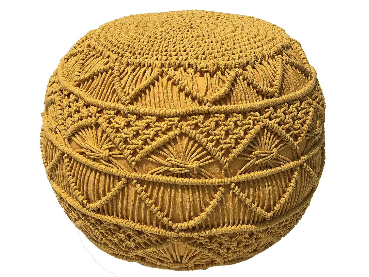 2018 Textured Green Round Pouf Ottomans With Hand Knitted Decorative Round Cotton Pouf Natural Braid Cord Textured (View 10 of 10)