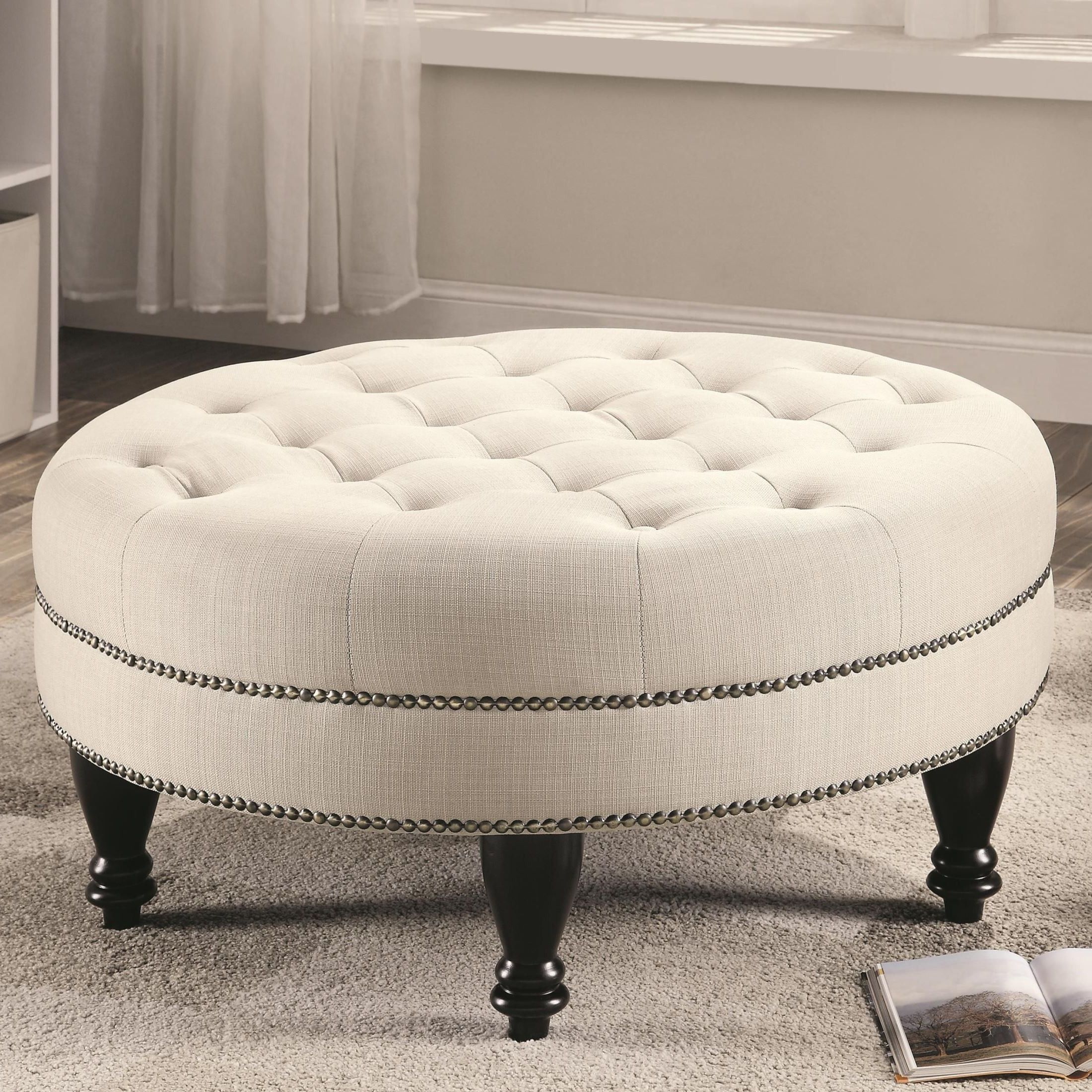 500018 Oatmeal Large Round Ottoman From Coaster (500018) (View 4 of 10)