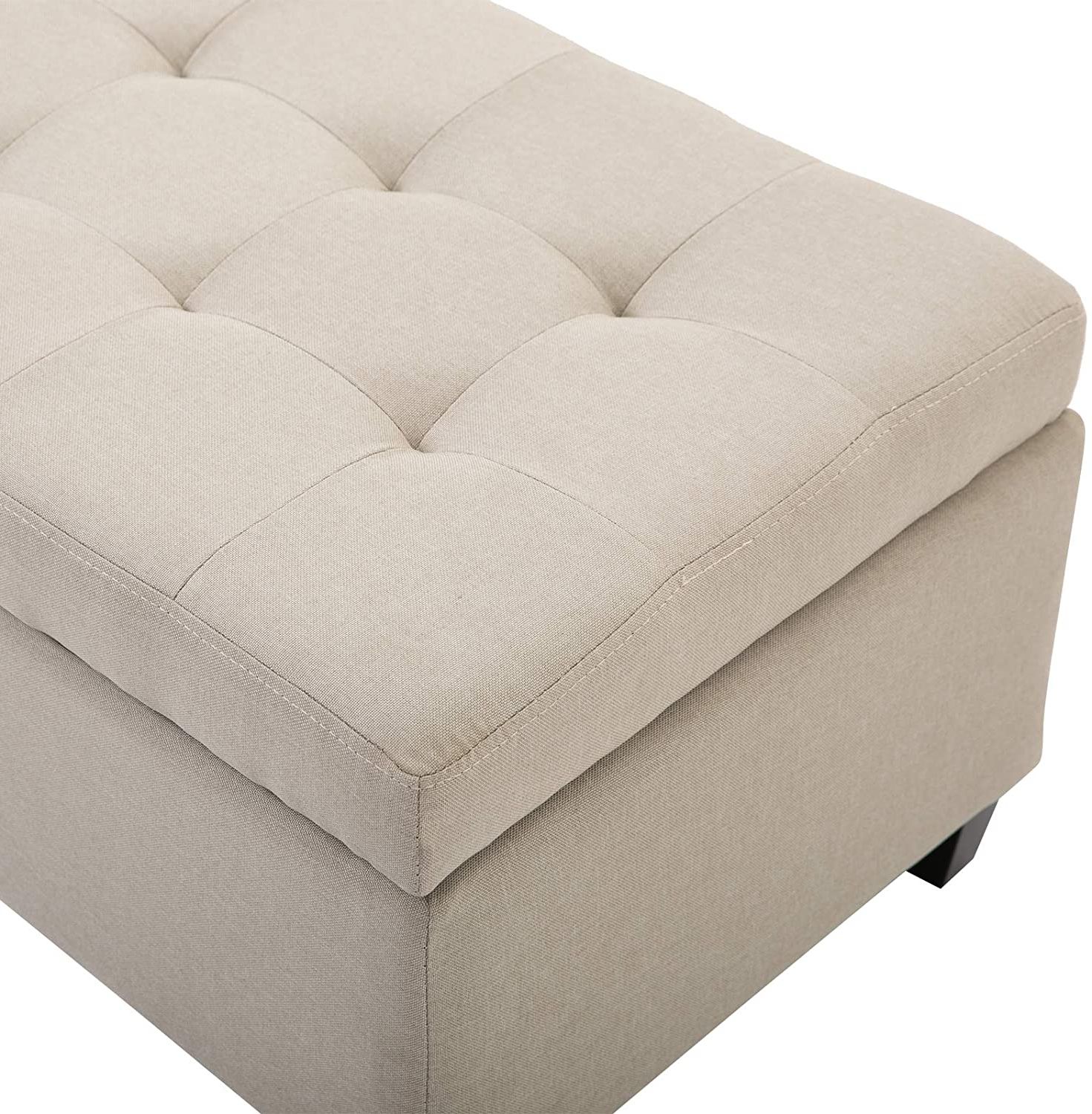 51" Large Tufted Linen Fabric Ottoman Storage Bench With Soft Close Top Intended For Favorite Cream Fabric Tufted Oval Ottomans (View 3 of 10)