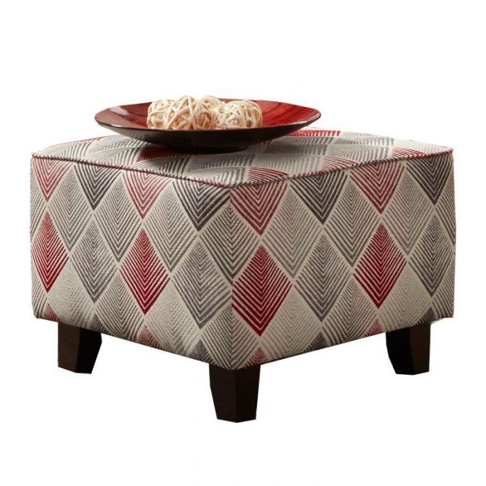 A Diamond/geometric Pattern In Gray And Red Add Some Energy On A Handy With Regard To Fashionable Brushed Geometric Pattern Ottomans (View 2 of 10)