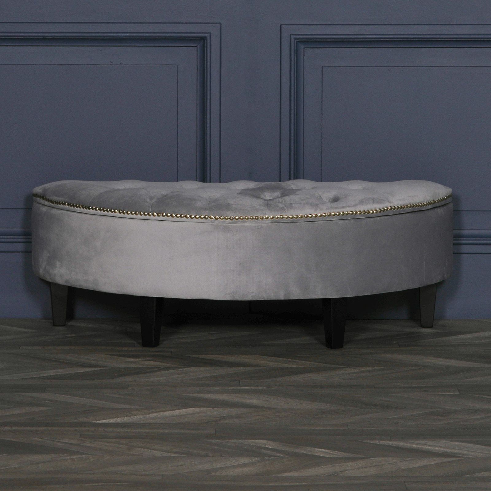 Adelis Contemporary Grey Velvet Buttoned Storage Pouf Ottoman Furniture Throughout Newest Gray Wool Pouf Ottomans (View 10 of 10)