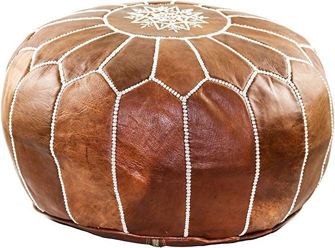 Amazon: Gran Handmade Leather Moroccan Pouf Footstool Ottoman In Newest Brown Moroccan Inspired Pouf Ottomans (View 4 of 10)