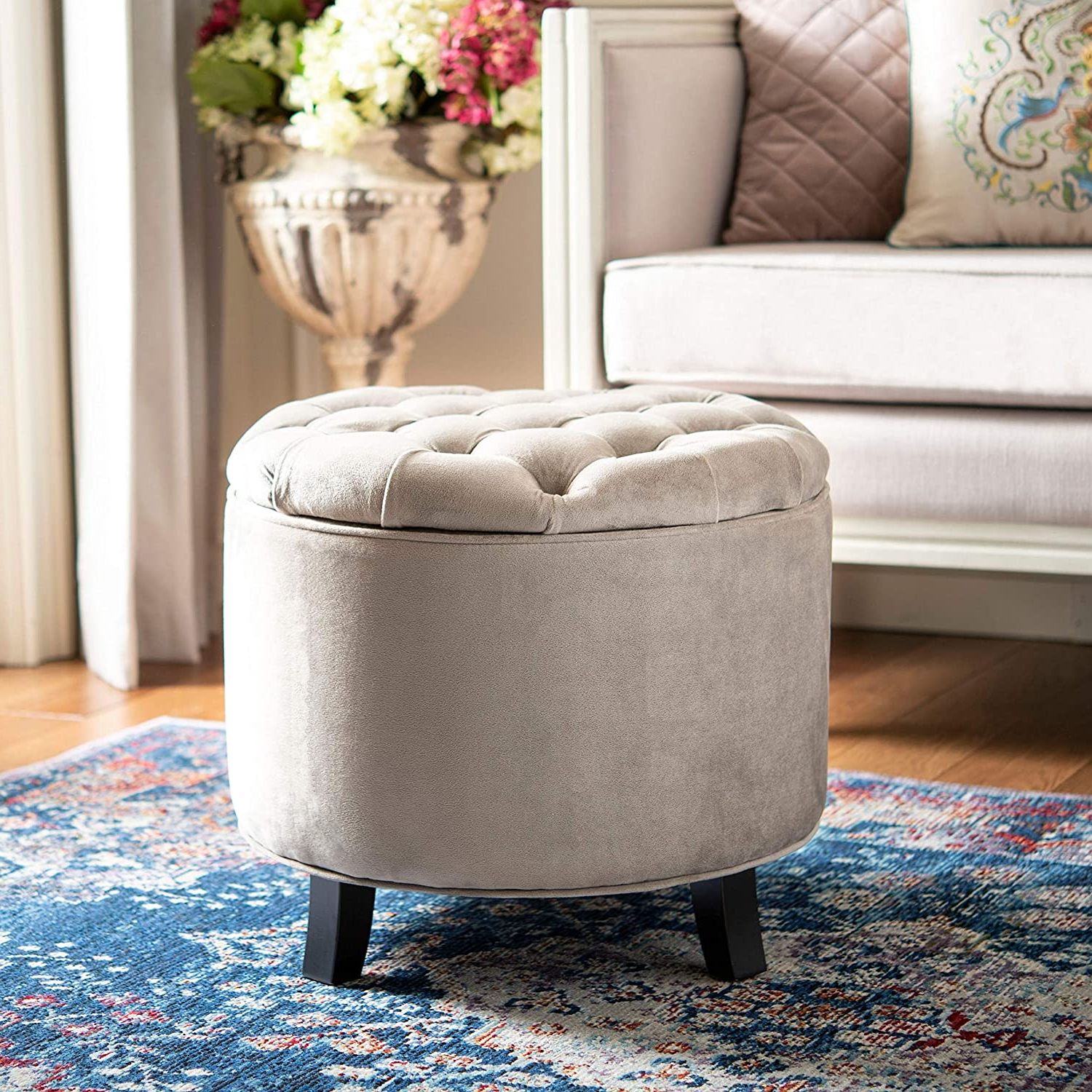 Amazon: Mushroom Taupe Tufted Storage Ottoman Brown French Country For Popular Velvet Ribbed Fabric Round Storage Ottomans (View 3 of 10)