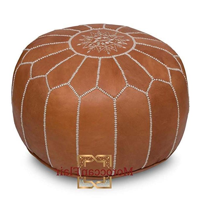 Amazon: Stuffed Handmade Genuine Leather Moroccan Pouf, Ottoman Pertaining To Most Current Gray Moroccan Inspired Pouf Ottomans (View 4 of 10)