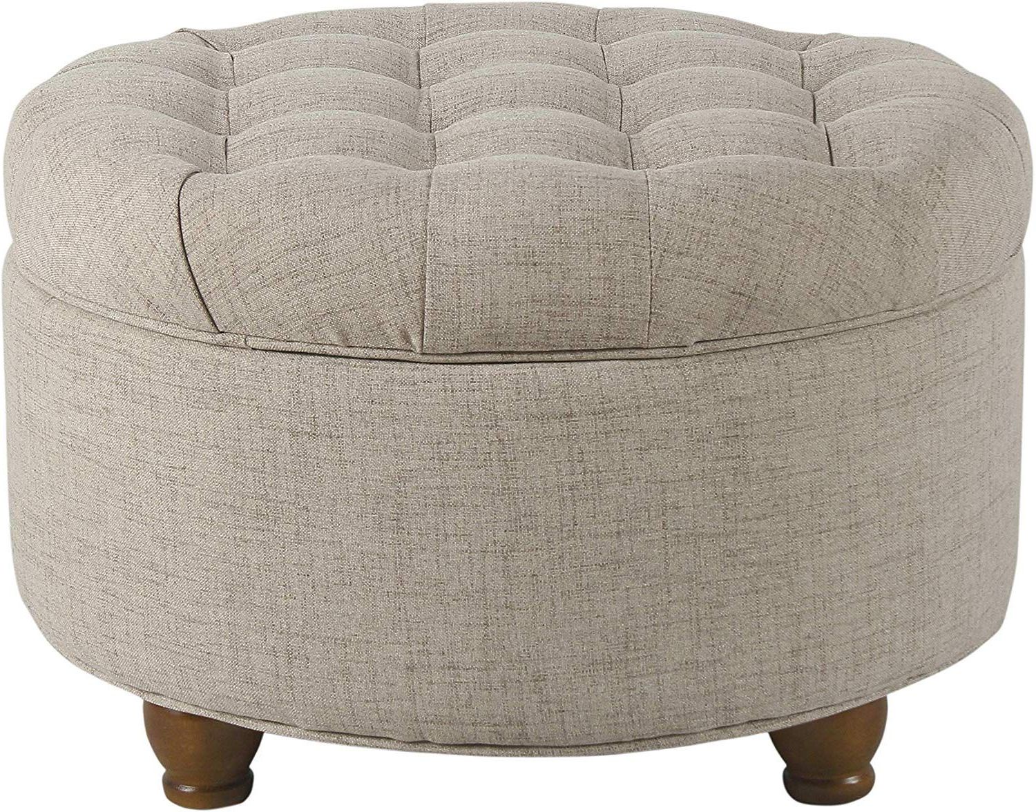 Amazonsmile: Homepop Large Button Tufted Round Storage Ottoman, Tan And With Best And Newest Round Cream Tasseled Ottomans (View 2 of 10)