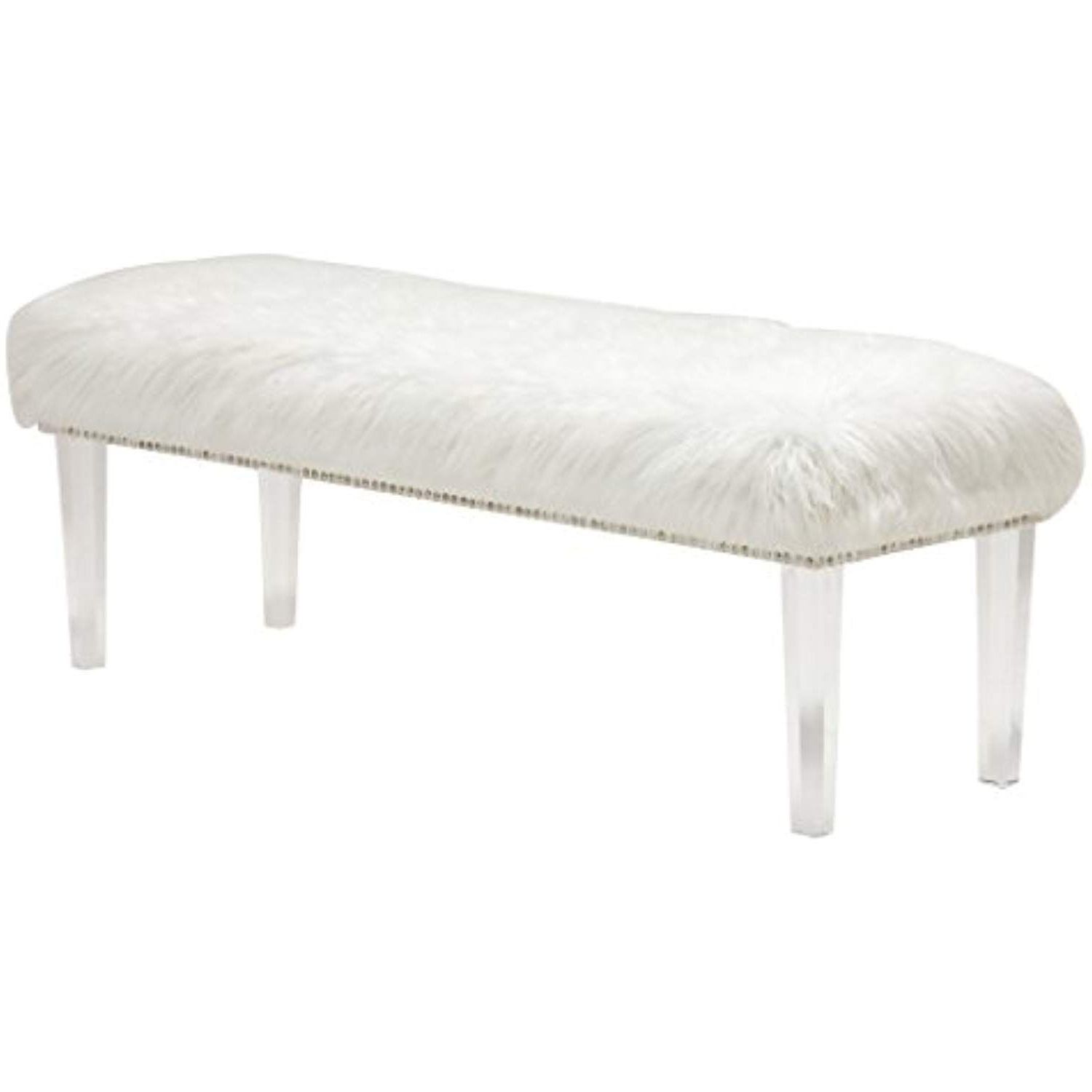Andeworld White Faux Fur Bench With Acrylic Legs And Nailhead With Regard To 2018 White And Clear Acrylic Tufted Vanity Stools (View 6 of 10)