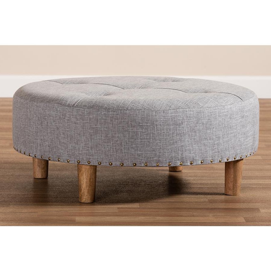 Baxton Studio Vinet Modern And Contemporary Light Gray Fabric Within Latest Gray And White Fabric Ottomans With Wooden Base (View 3 of 10)