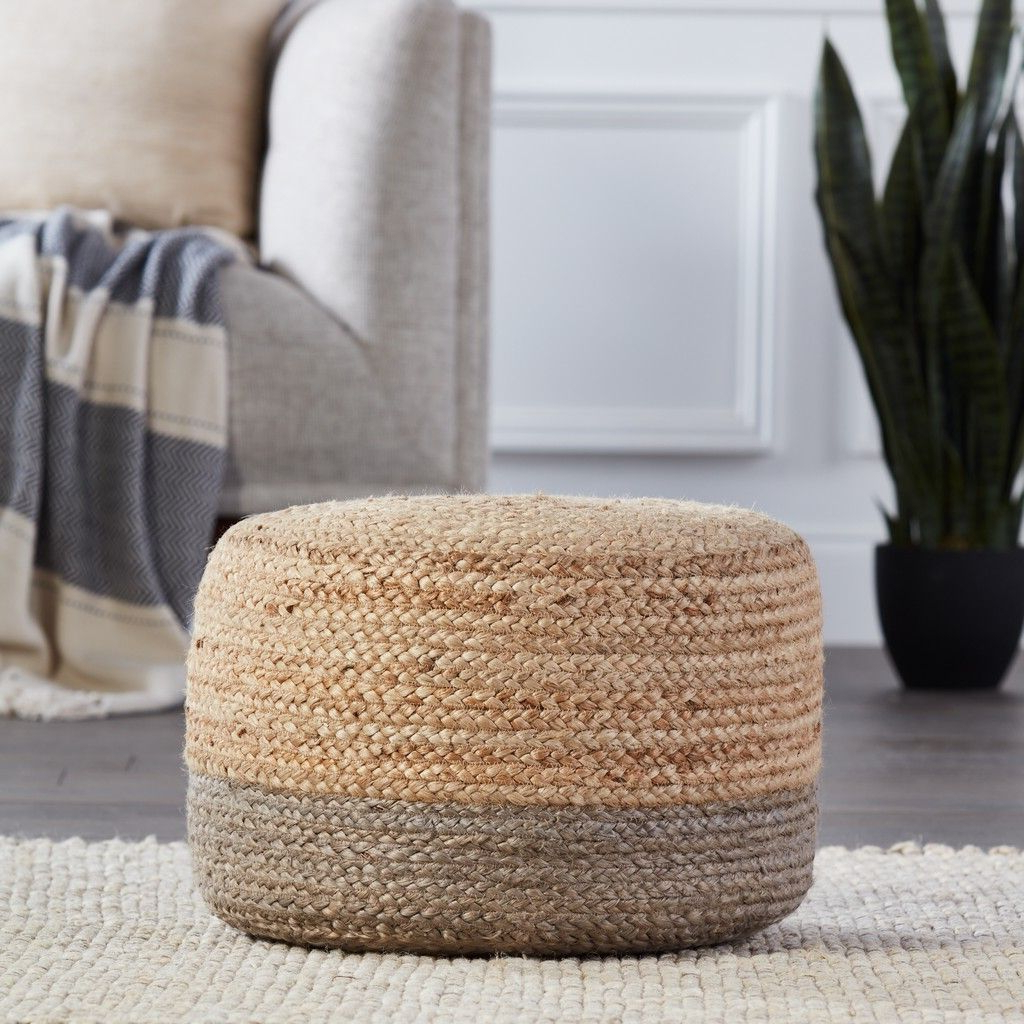 Beige And White Tall Cylinder Pouf Ottomans Intended For Newest Jaipur Living Oliana Ombre Taupe/ Beige Cylinder Pouf – Pof100472 (Photo 2 of 10)