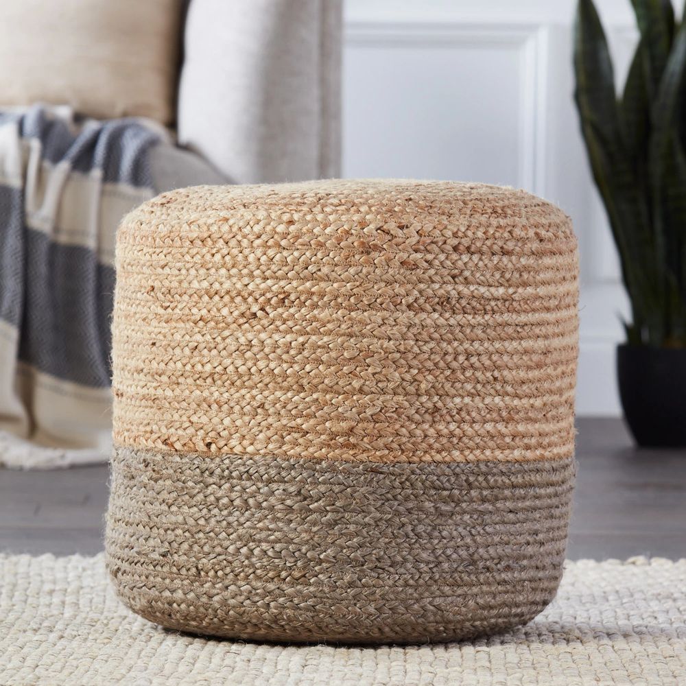 Beige Ombre Cylinder Pouf Ottomans Intended For Newest Jaipur Saba Oliana Jute Tall Pouf – Paynes Gray (View 4 of 10)