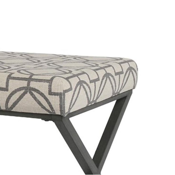 Beige Trellis Cylinder Pouf Ottomans Pertaining To 2017 Benzara Patterned Fabric Upholstered Ottoman With X Shape Metal Legs (View 10 of 10)