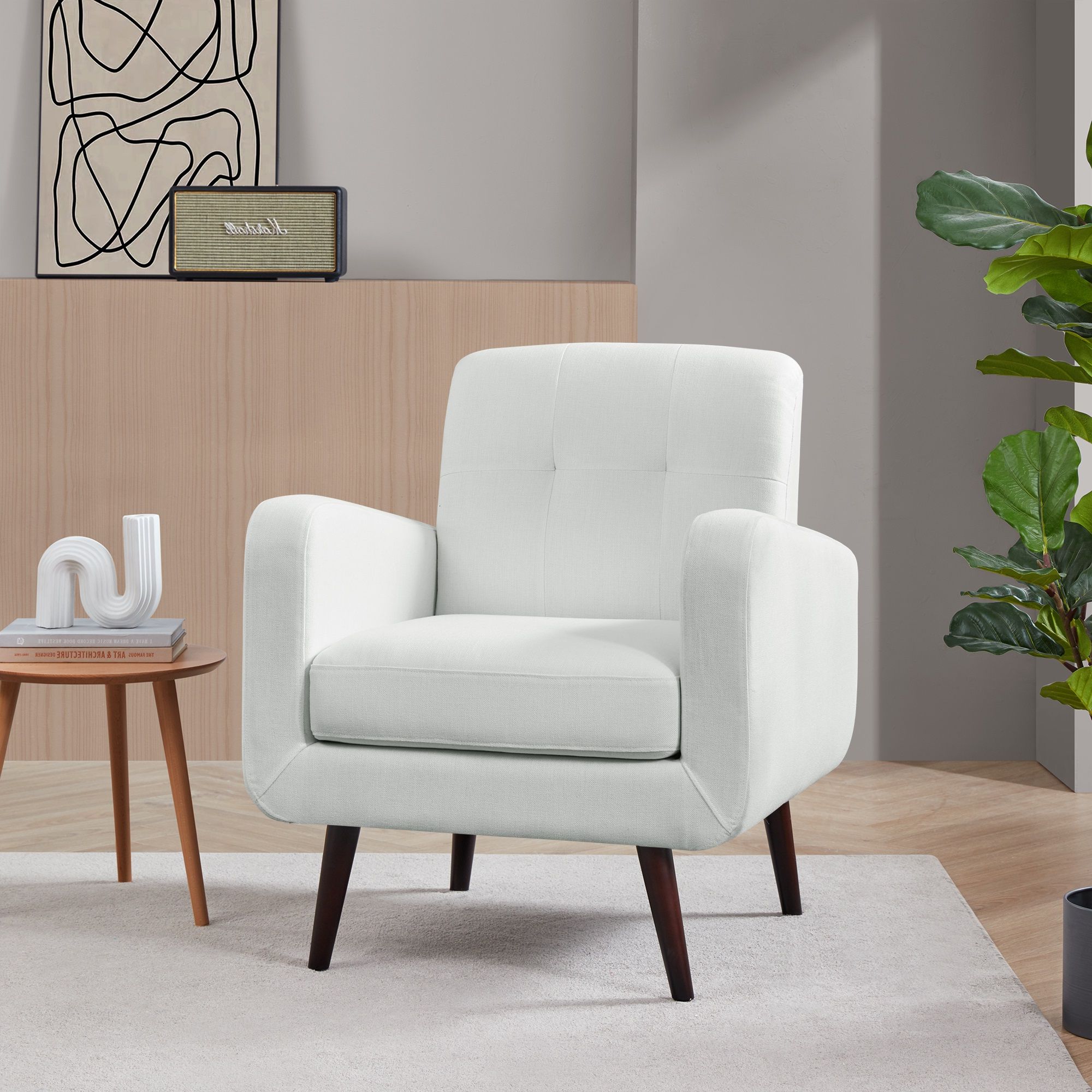 Belleze Hasting Arm Chair Comfy Fabric Upholstered Tufted Accent Chair For Recent White Textured Round Accent Stools (View 4 of 10)