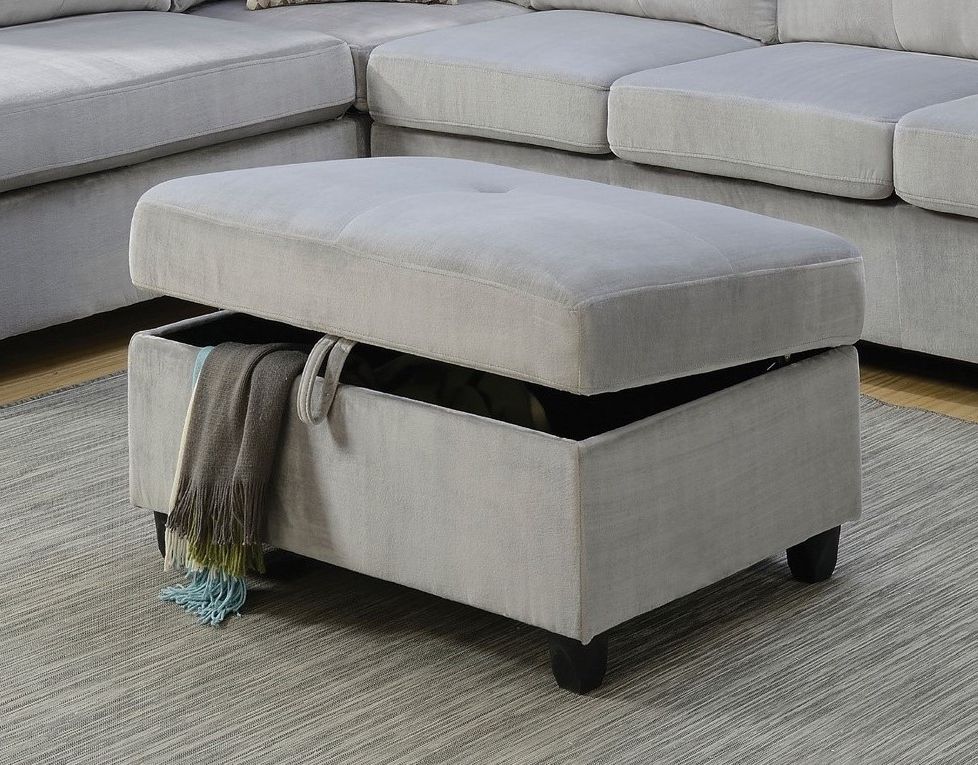 Belville Gray Velvet Ottoman With Storageacme With Regard To Most Current Gray Velvet Brushed Geometric Pattern Ottomans (View 3 of 10)