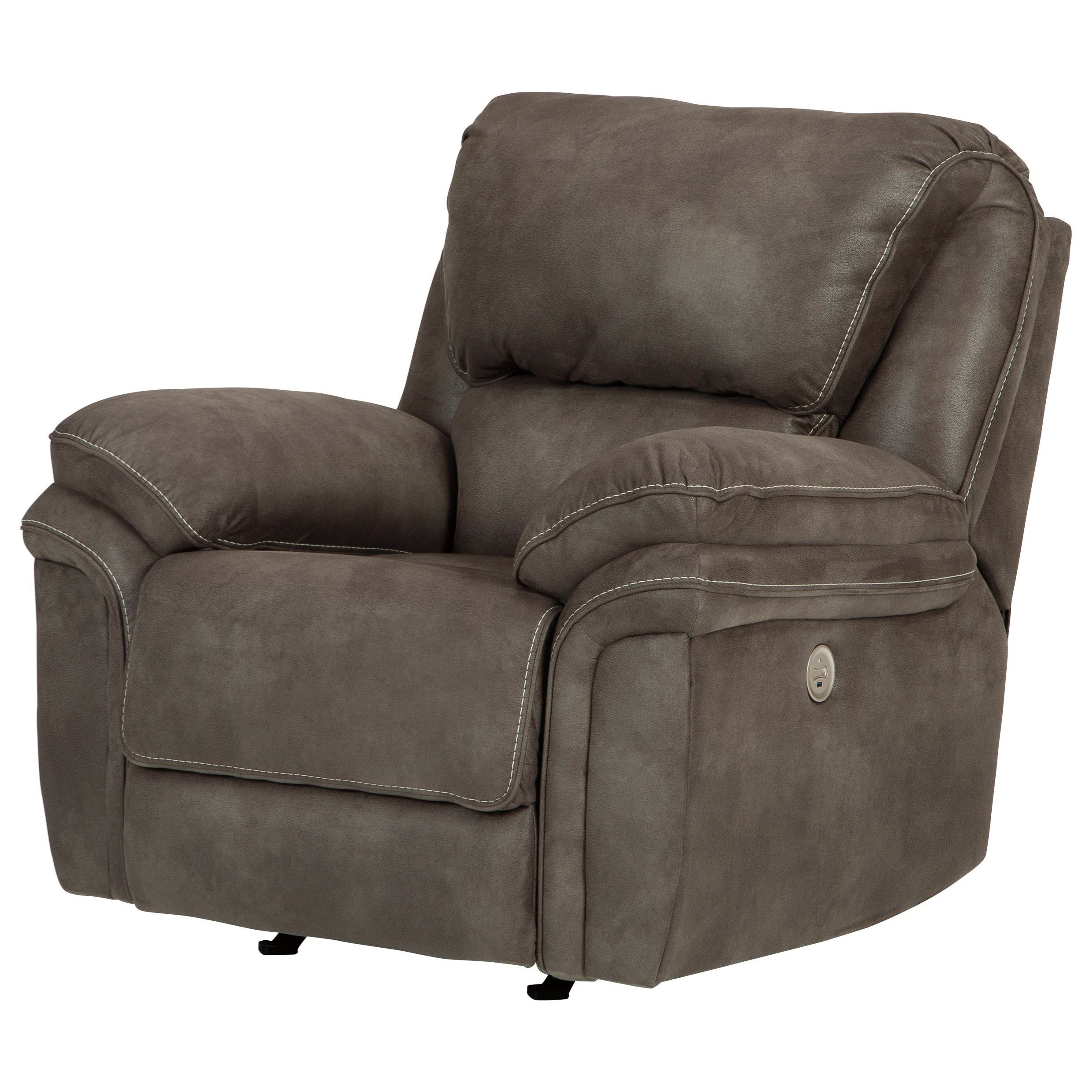 Benchcraft Trementon Faux Suede Power Rocker Recliner W/ Usb Charging Throughout Latest Faux Leather Ac And Usb Charging Ottomans (View 2 of 10)