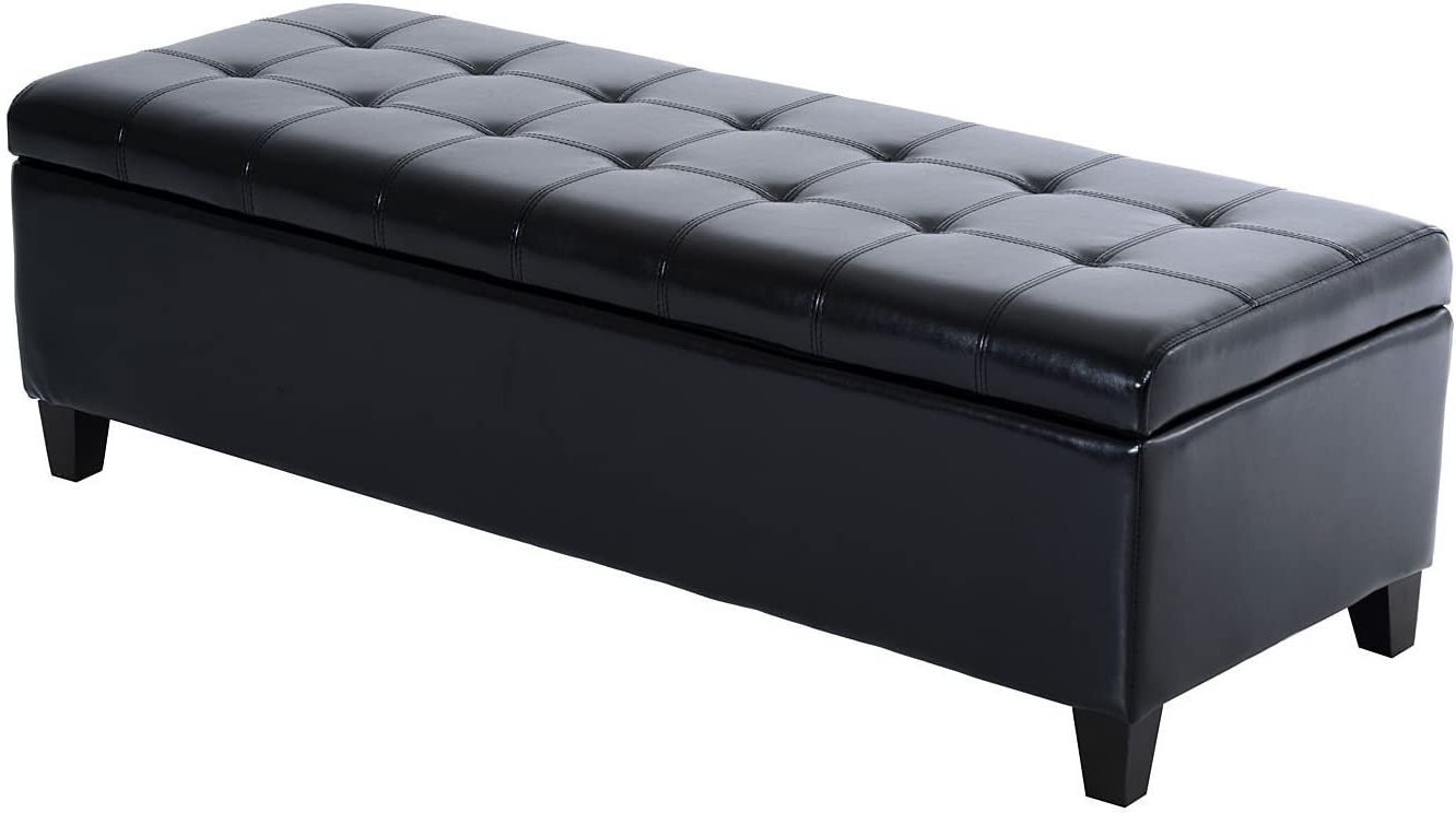 Best And Newest Black Faux Leather Ottomans With Pull Tab Within Amazon: Homcom Large 51" Tufted Faux Leather Ottoman Storage Bench (View 2 of 10)