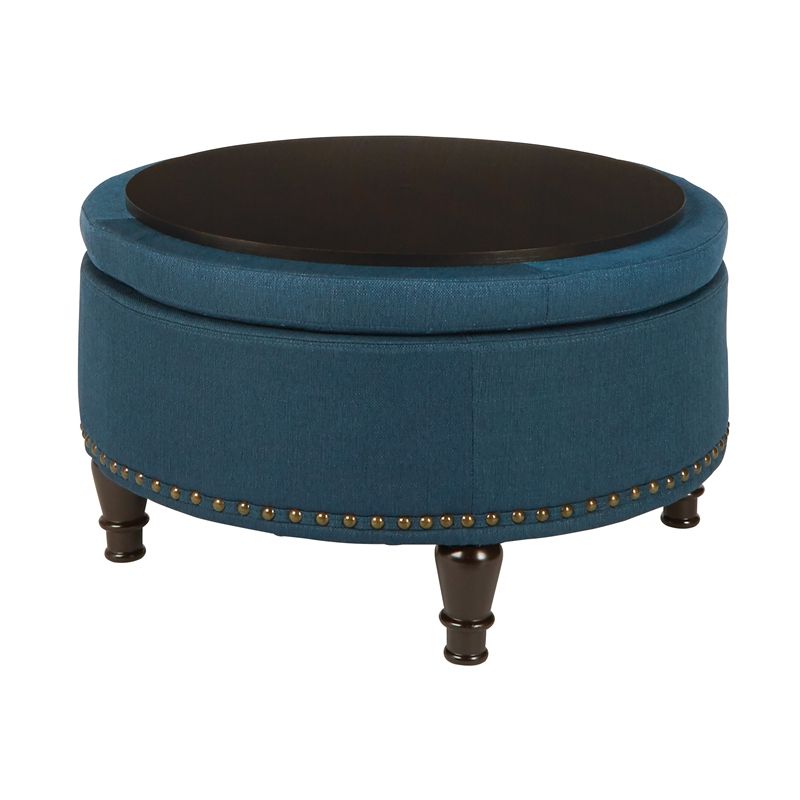 Best And Newest Blue Fabric Storage Ottomans Pertaining To Augusta Round Storage Ottoman In Klein Azure Blue Fabric – Bp Auot32 K (View 10 of 10)