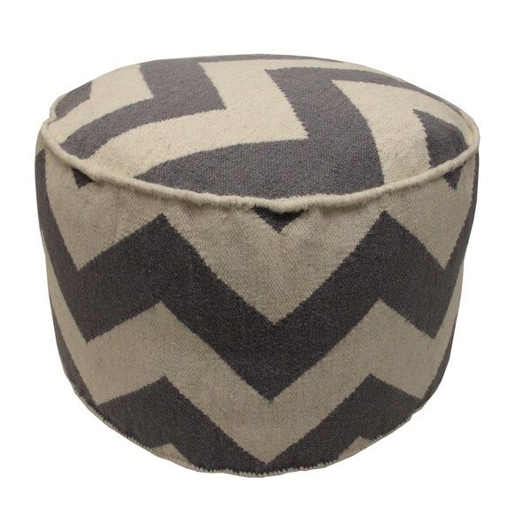 Best And Newest Charcoal And White Wool Pouf Ottomans Intended For Jiti Grey With Off White Chevron Zigzag Round Wool Pouf Ottoman (View 7 of 10)