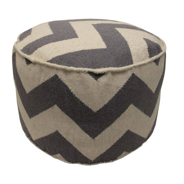 Best And Newest Charcoal And White Wool Pouf Ottomans Intended For Jiti Grey With Off White Chevron Zigzag Round Wool Pouf Ottoman (Photo 7 of 10)