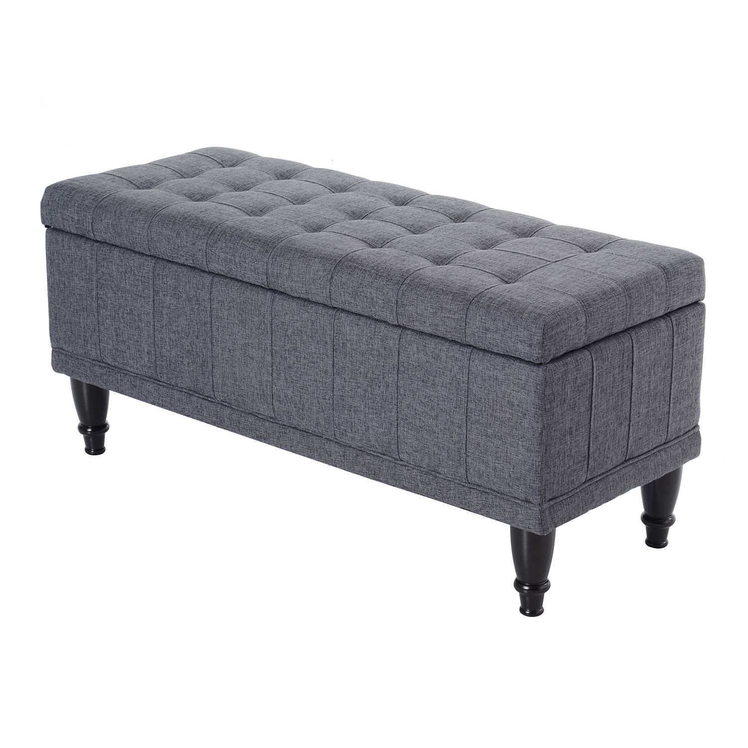 Best And Newest Gray Fabric Oval Ottomans With Large 42" Tufted Linen Fabric Ottoman Storage Bench – Dark Heather Grey (View 6 of 10)
