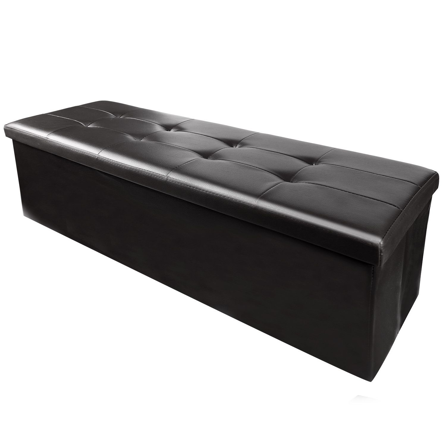 Best And Newest Redcamp 43"(160l) Faux Leather Storage Ottoman Bench, Folding Large With Black Faux Leather Storage Ottomans (View 9 of 10)