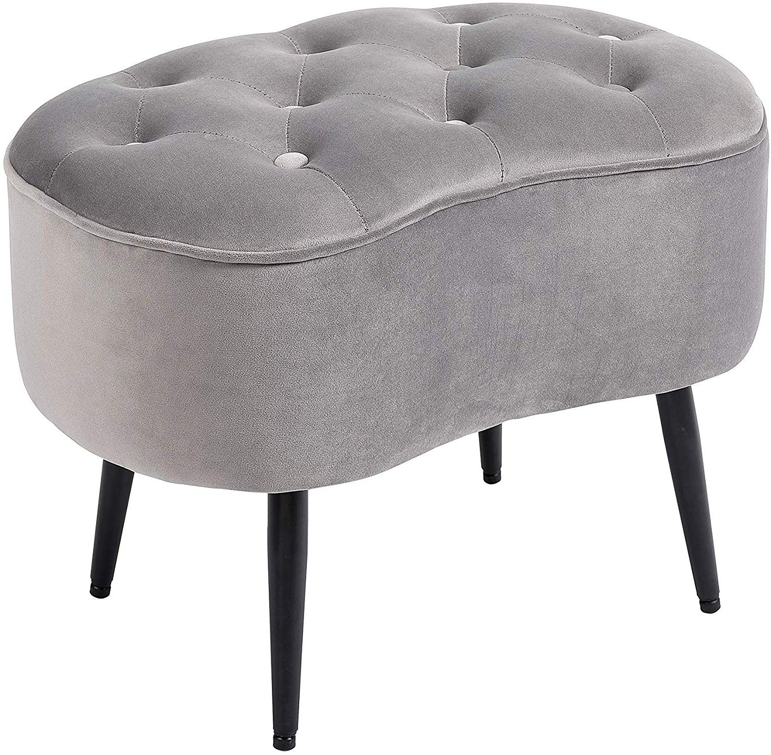 Birdrock Home Tufted Oblong Grey Ottoman – Velvet Foot Stool – Mid Intended For Favorite Ivory Button Tufted Vanity Stools (View 6 of 10)
