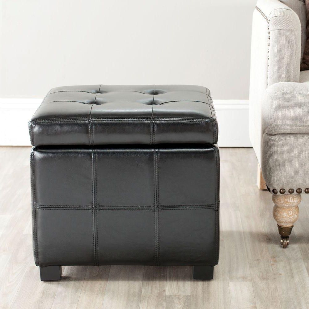 Black And Natural Cotton Pouf Ottomans Inside Newest Safavieh Kerrie Black Storage Ottoman Hud8231b – The Home Depot (View 7 of 10)