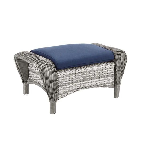 Black And Off White Rattan Ottomans Intended For Preferred Hampton Bay Park Meadows Off White Wicker Outdoor Ottoman With Midnight (View 5 of 10)