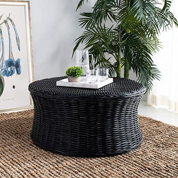 Black And Off White Rattan Ottomans Within Fashionable Amazon: Misc Round Wicker Ottoman Black Large Rattan Coffee Table (View 9 of 10)