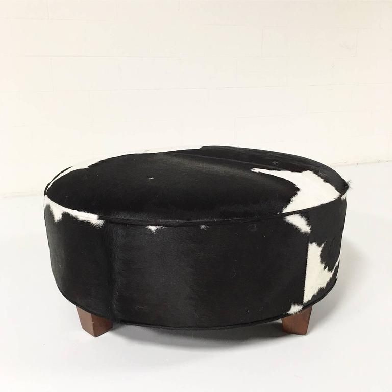 Black And White Zigzag Pouf Ottomans Within Well Known Round Ottoman In Black And White Brazilian Cowhide At 1stdibs (View 2 of 10)
