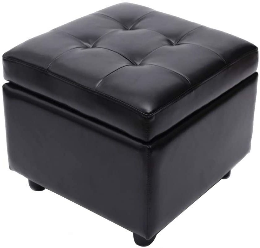 Black Faux Leather Column Tufted Ottomans For Favorite Amazon: Weiwei Square Storage Ottoman With Hinged Lid,faux Leather (View 1 of 10)