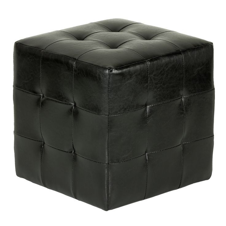 Black Faux Leather Column Tufted Ottomans Regarding Newest Cortesi Home Braque Black Tufted Cube Ottoman In Leather Like Vinyl (View 10 of 10)