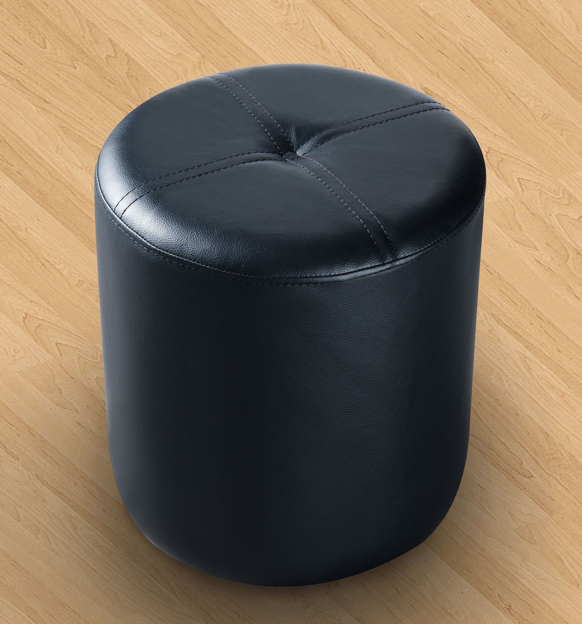 Black Faux Leather, Round In Pouf Textured Blue Round Pouf Ottomans (View 6 of 10)