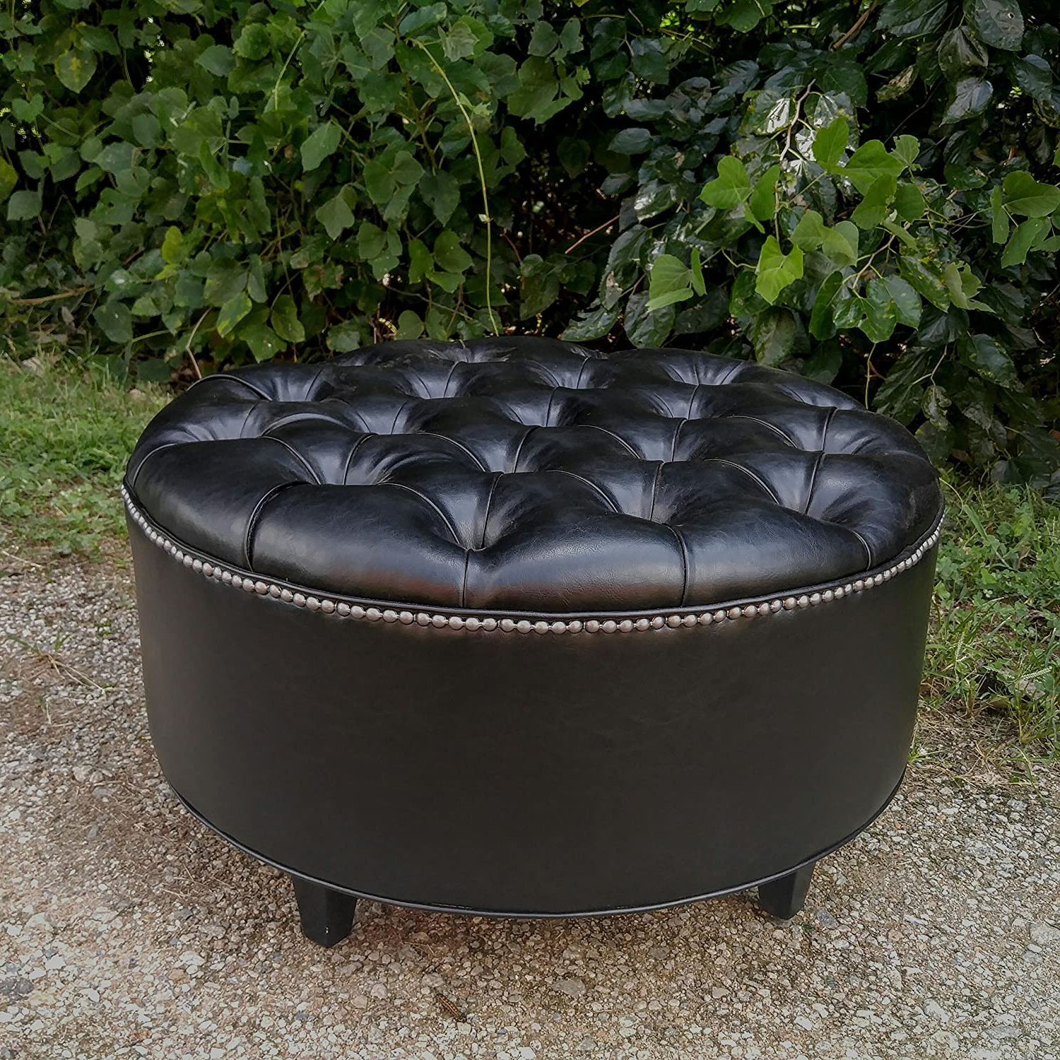 Black Leather And Bronze Steel Tufted Ottomans In Best And Newest Amazon: 30" Black Vegan Leather, Tufted Coffee Table Ottoman: Handmade (Photo 6 of 10)