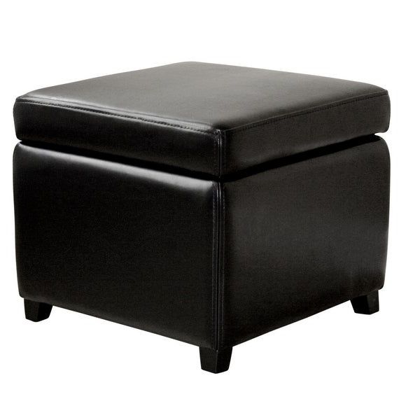 Black Leather And Gray Canvas Pouf Ottomans Inside Fashionable Julian Black Leather Small Storage Cube Ottoman – On Sale – Overstock (View 8 of 10)