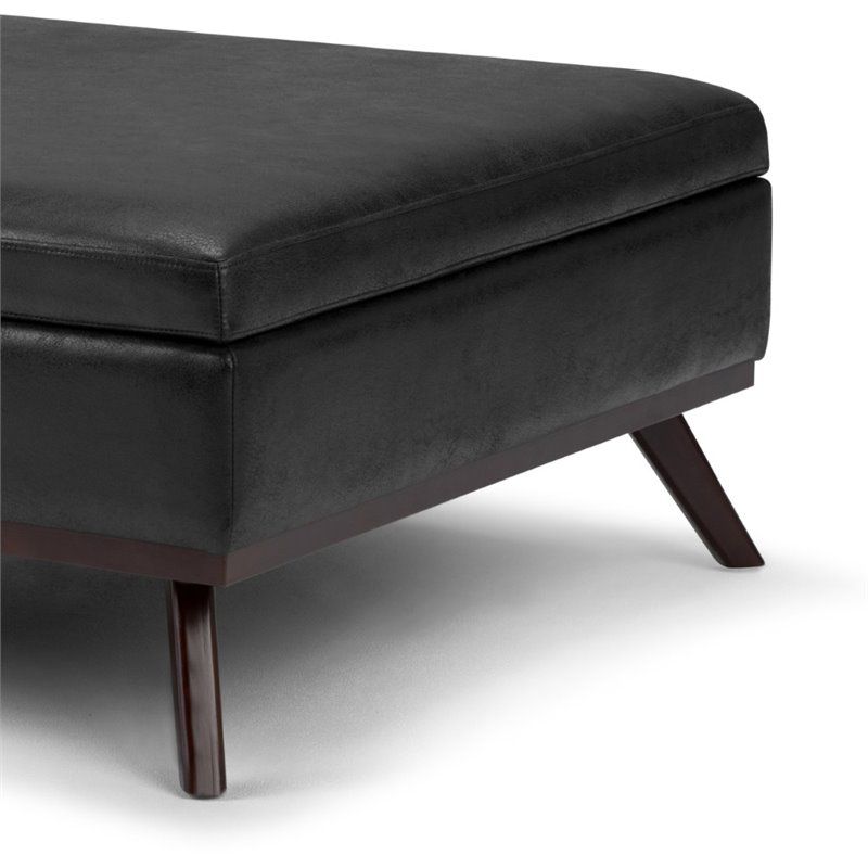 Black Square Ottoman Coffee Table – Simpli Home Owen Faux Air Leather Throughout Well Liked Black Faux Leather Ottomans With Pull Tab (View 6 of 10)