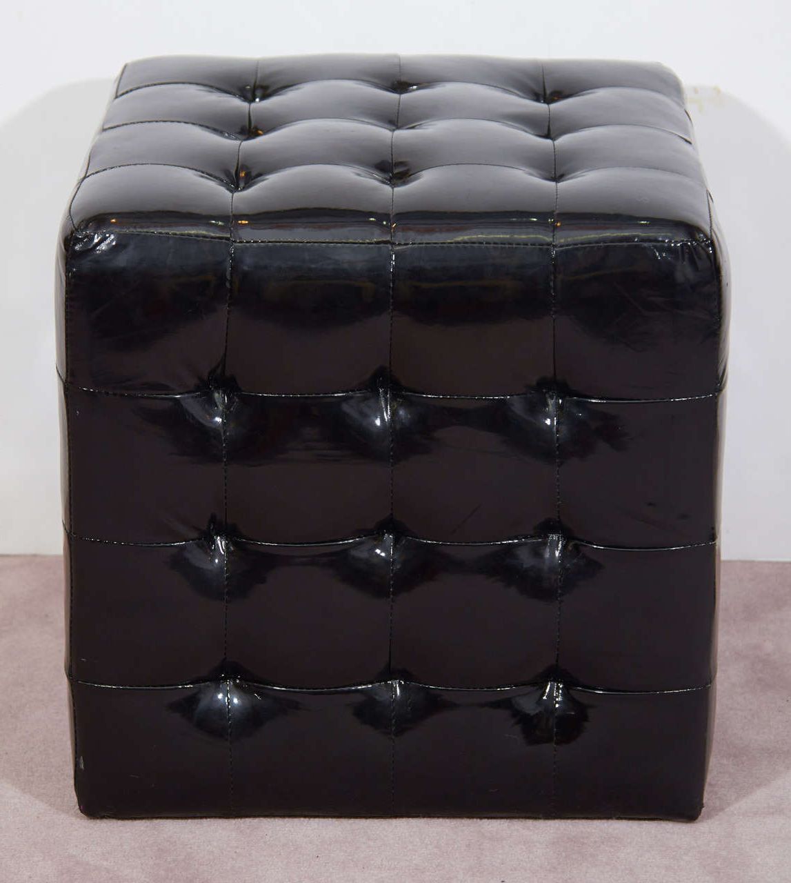 Black Wet Look Faux Leather Tufted Cube Ottomans Or Benches At 1stdibs For 2017 Black Faux Leather Column Tufted Ottomans (View 9 of 10)