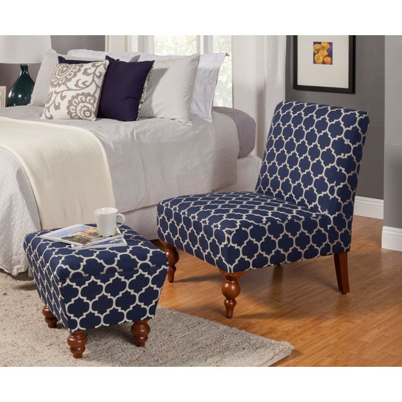 Blue Fabric Nesting Ottomans Set Of 2 In Most Up To Date Accent Chair With Storage Ottoman / Kinfine Usa Armless Accent Chair (View 7 of 10)
