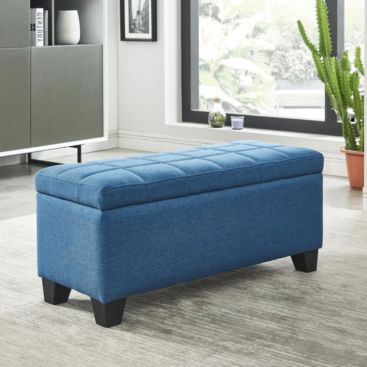 Blue Fabric Storage Ottomans Throughout 2018 Clara Modern Fabric Rectangular Storage Ottoman In Blue (View 3 of 10)
