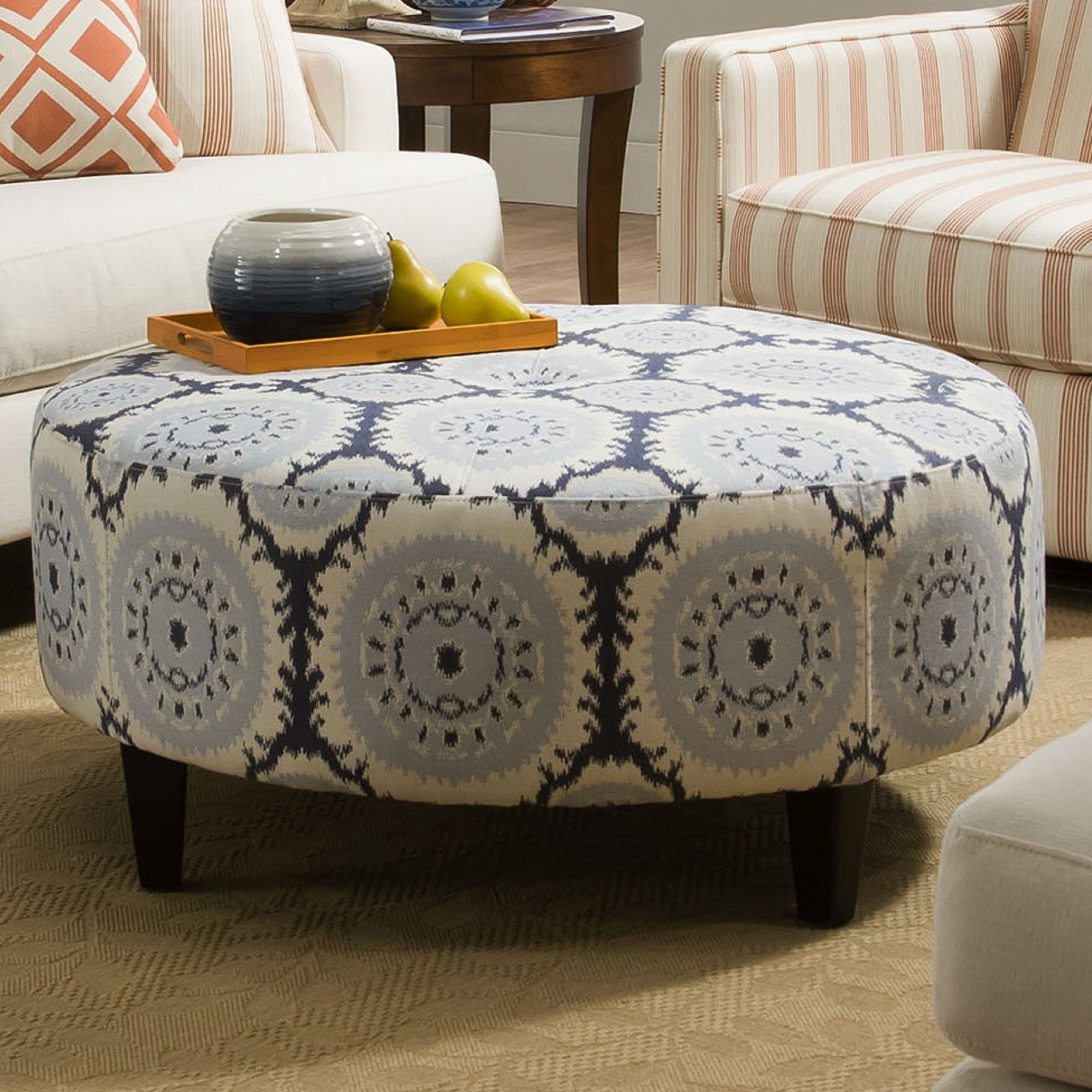 Blue Ottoman, Round With Regard To Popular Blue Slate Jute Pouf Ottomans (View 2 of 10)