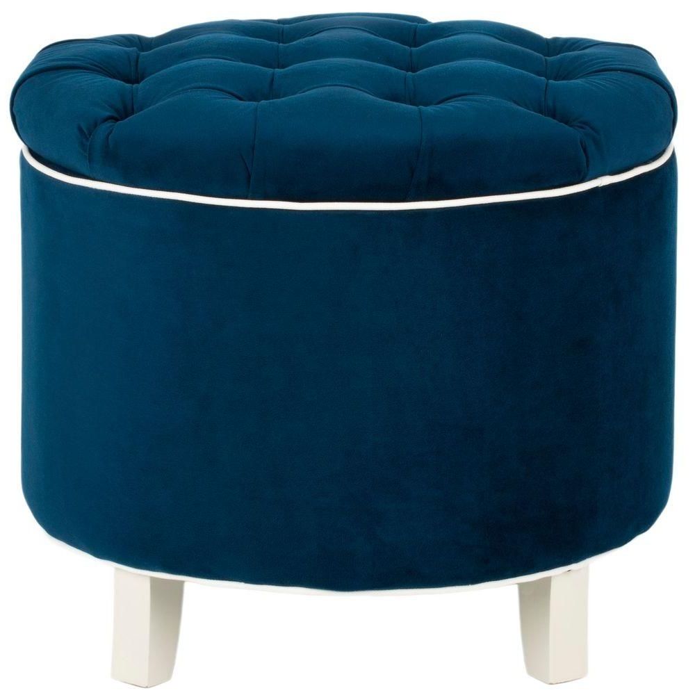 Blue Round Storage Ottomans Set Of 2 Pertaining To Well Liked Amelia Navy (blue) Storage Ottoman (View 1 of 10)