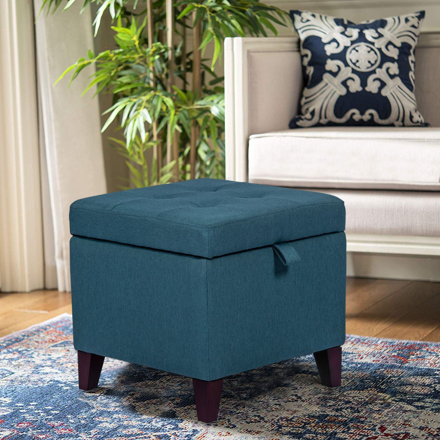 Blue Slate Jute Pouf Ottomans With Best And Newest Joveco Fabric Storage Ottoman Button Tufted Footrest With Hinged Lid (View 1 of 10)