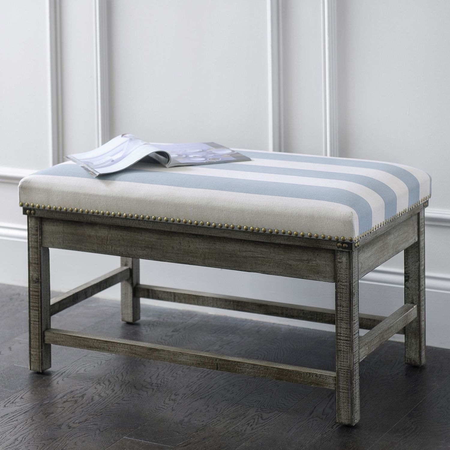 Blue & White Striped Weathered Ottoman (View 2 of 10)