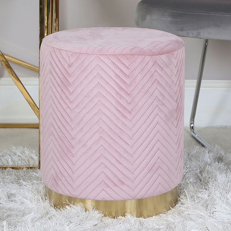 Blush Pink Patterned Velvet And Gold Metal Round Footstool Ottoman Intended For Famous Textured Yellow Round Pouf Ottomans (View 10 of 10)