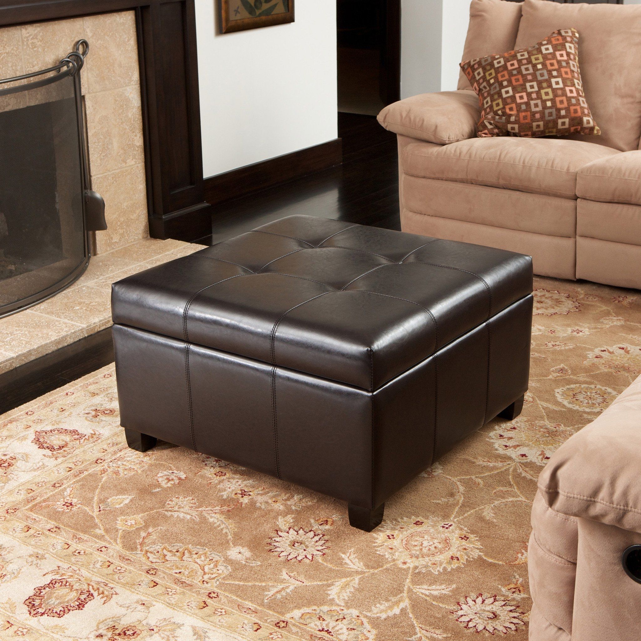 Boston Espresso Brown Tufted Leather Storage Ottoman Coffee Table In Pertaining To Most Popular Brown Tufted Pouf Ottomans (View 10 of 10)