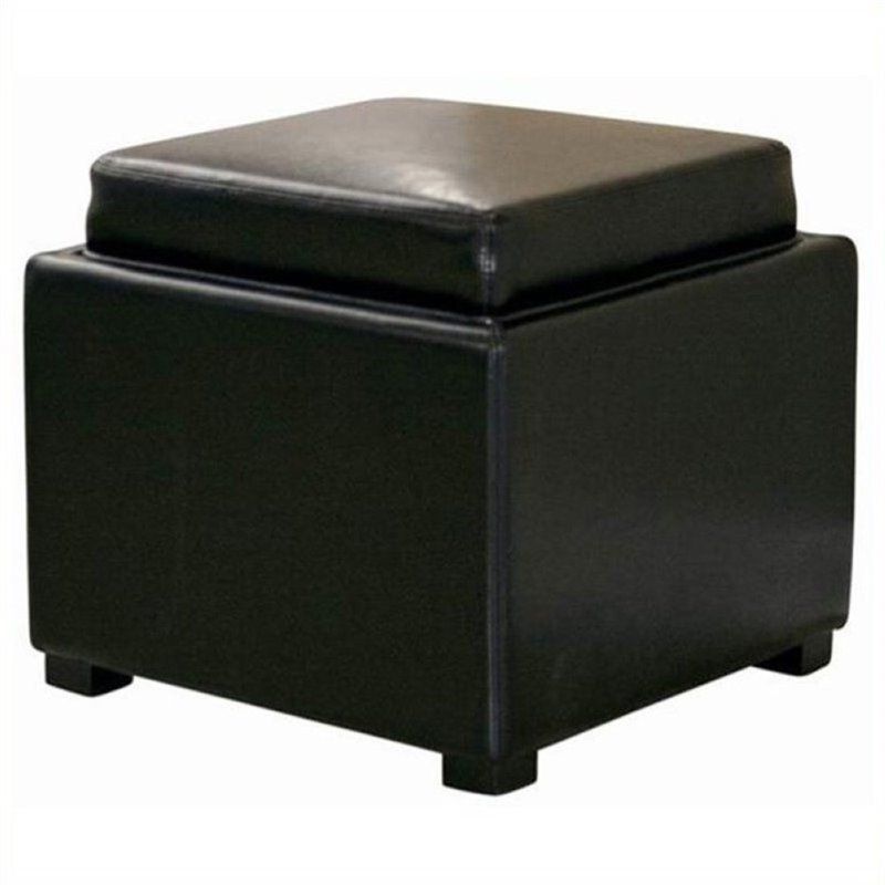 Bowery Hill Square Leather Storage Ottoman In Black  (View 6 of 10)
