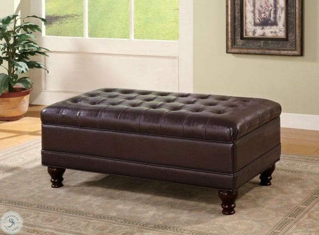 Brown And Gray Button Tufted Ottomans Intended For Current Dark Brown Button Tufted Storage Ottoman 501041 From Coaster (View 3 of 10)