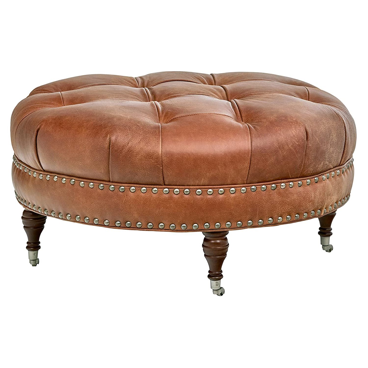 Brown And Ivory Leather Hide Round Ottomans For Recent Best Leather Round Pouf Ottoman – Your House (View 3 of 10)
