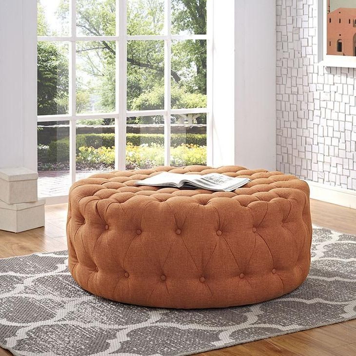Brown Fabric Tufted Surfboard Ottomans Inside 2017 Love Fabric Ottoman (View 1 of 10)