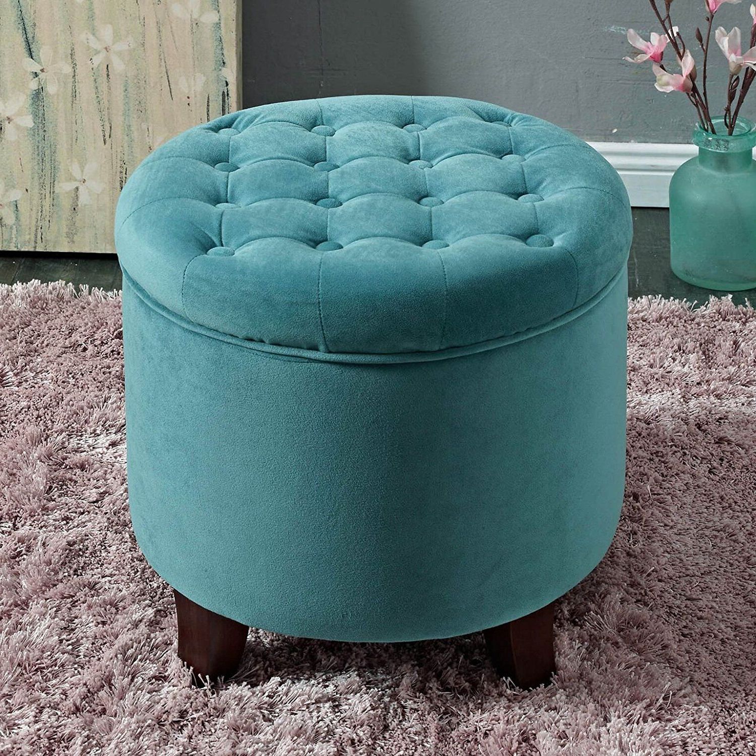 Brown Fabric Tufted Surfboard Ottomans Pertaining To Famous Amazon: Kinfine Velvet Tufted Round Storage Ottoman With Removable (View 4 of 10)
